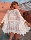 Fashion White See-through V-neck Solid Color Lace Sunscreen Blouse