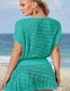 Fashion Green V-neck Mesh Cutout Knit Outer Blouse