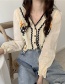 Fashion Coffee Color V-neck Embroidered Knitted Cardigan