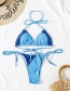Fashion Blue Denim Stitching Bandage Split Swimsuit