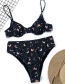 Fashion Black Butterfly Print Underwire Split Swimsuit