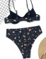 Fashion Black Butterfly Print Underwire Split Swimsuit