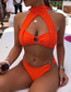 Fashion Orange Solid Color Strappy Split Swimsuit