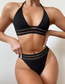 Fashion Black Pit Striped Striped Bandage Split Swimsuit