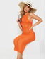 Fashion Orange Knitted Hollow Vest Dress Blouse