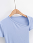 Fashion Blue Solid Color Diagonal Slant Neck T-shirt