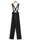 Fashion Black Solid Color Side Slit Suspenders Suit Trousers