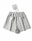 Fashion Light Gray Plain Leather Label Lace-up Straight-leg Shorts