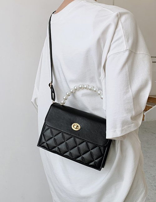 Fashion Black Crossbody Rhombic Pearl Handbag