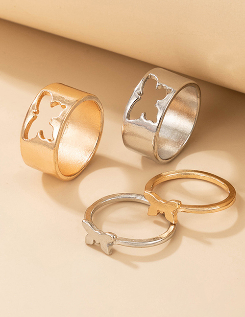 Fashion Star And Moon Gold Color Hollow Star And Moon Ring Set