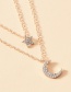 Fashion Gold Color Alloy Double Layer Crescent Star Pendant Necklace