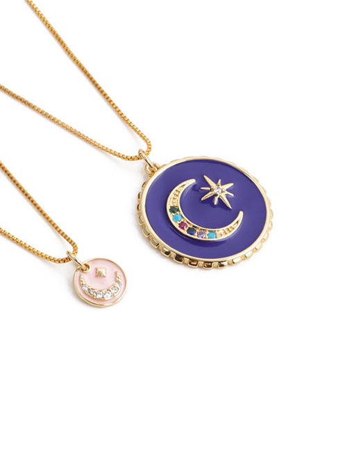 Fashion Gold Color Oil Drop Diamond Moon Star Pendant Necklace