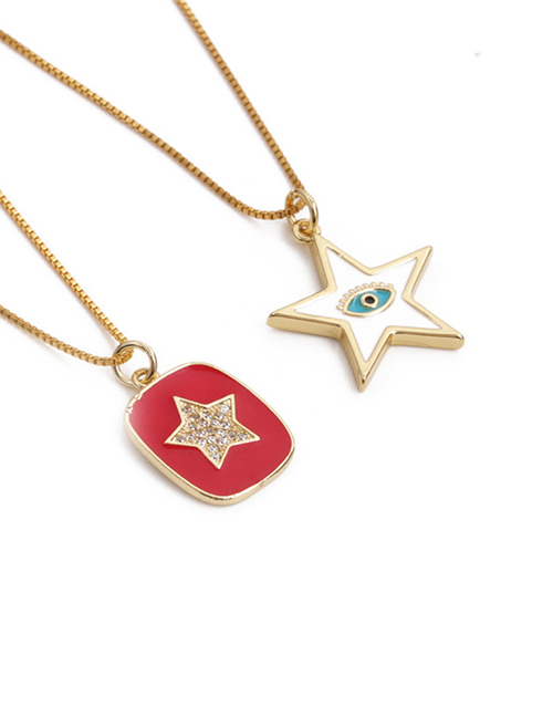 Fashion White Copper Micro-inlaid Zircon Oil Drop Five-pointed Star Devil's Eye Necklace