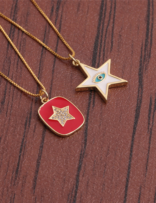 Fashion White Copper Micro-inlaid Zircon Oil Drop Five-pointed Star Devil's Eye Necklace