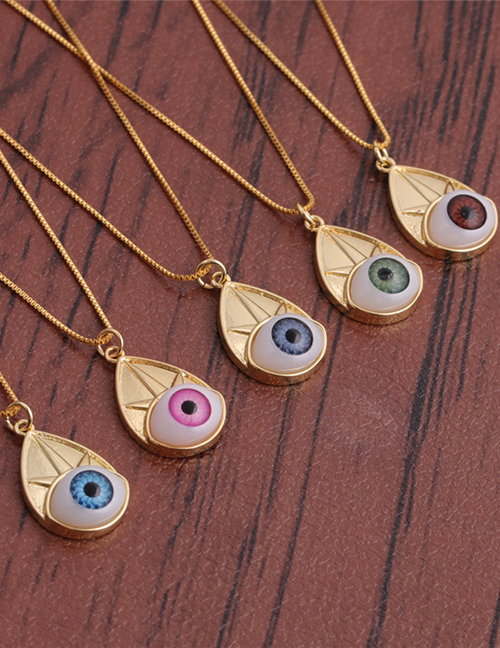 Fashion Green 3 Demon Eyes + Box Chain Bronze Plated Real Gold Demon Eye Necklace