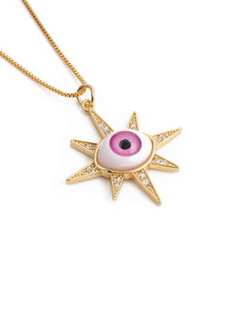 Fashion Red Copper Zircon Star Devil's Eye Pendant Necklace
