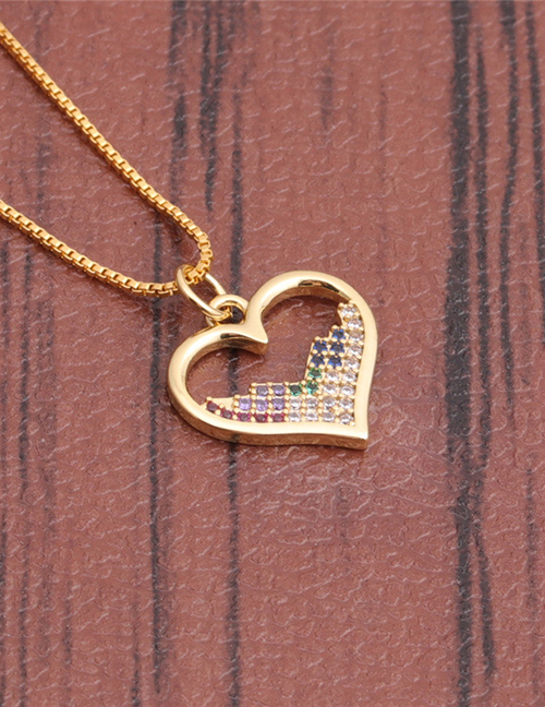 Fashion Gold Color-2 Zircon Inlaid Love Heart 0 Sub Chain Pendant Necklace
