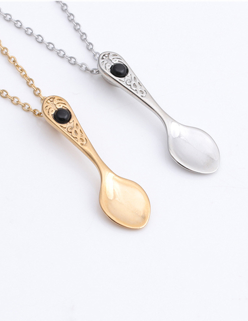 Fashion Gold Color Titanium Steel Pattern Spoon Pendant Necklace