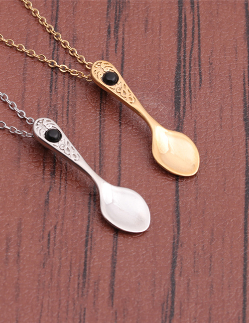 Fashion Silver Color Titanium Steel Pattern Spoon Pendant Necklace