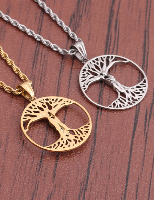 Fashion Rigid Color Tree Of Life+60cm Titanium Steel Twist Chain Stainless Steel Twist Chain Tree Of Life Necklace