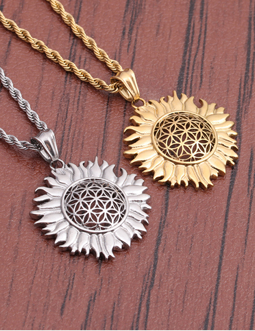 Fashion Rigid Sunflower+60cm Titanium Steel Twist Chain Titanium Sunflower Necklace