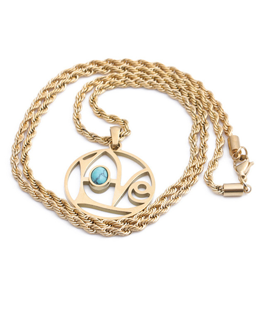 Fashion Gold Color Love+60cm Titanium Steel Twist Chain Stainless Steel Love Turquoise Necklace