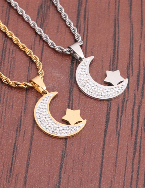 Fashion Rigid Moon Stars +60cm Titanium Steel Twist Chain Stainless Steel Moon Star Necklace