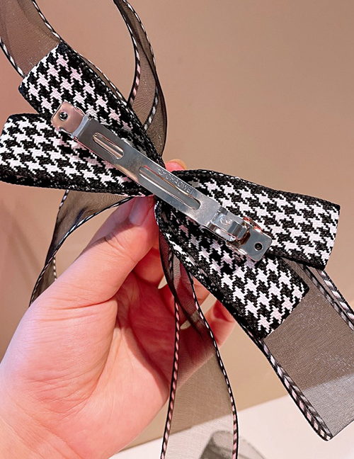 Fashion Houndstooth Hairpin Houndstooth Cross Bow Organza Hairpin