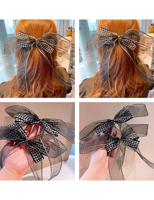Fashion Houndstooth Hairpin Houndstooth Cross Bow Organza Hairpin