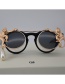 Fashion Black Double Monkey Pearl Chain Round Flip Sunglasses