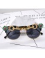 Fashion Black Large Frame Key Carved Sunglasses
