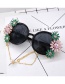 Fashion Black Round Metal Diamond Flower Sunglasses