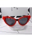 Fashion Red Rhinestone Flower Sunglasses