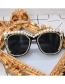 Fashion Black Large Frame Sunglasses With Metal Pearls And Diamonds