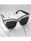 Fashion Black Large Frame Sunglasses With Metal Pearls And Diamonds