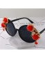 Fashion Black Big Frame Flower Sunglasses