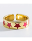 Fashion Star Brass Gold-plated Micro-inlaid Zirconium Drop Oil Geometric Cross Star Ring