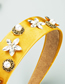 Fashion Yellow Pearl Rhinestone Flower Broadband Fabric Headband