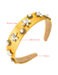 Fashion Yellow Pearl Rhinestone Flower Broadband Fabric Headband