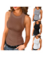 Fashion Gray I-shaped Solid Color Round Neck Vest