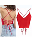 Fashion Red Knitted Sling Top With Cross Back Tie Rope