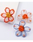 Fashion Red Acrylic Rice Bead Crystal Flower Stud Earrings