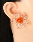Fashion Pink Acrylic Rice Bead Crystal Flower Stud Earrings