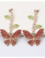 Fashion Red Butterfly Leaf Earrings Full Of Diamonds