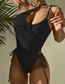 Fashion Black Pure Color Strappy One-piece Swimsuit