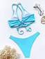 Fashion Blue Solid Color Cross Strap Swimsuit