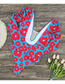 Fashion Red Flowers On Blue Background Printed Long-sleeved V-neck Halter One-piece Swimsuit