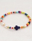Fashion Blue Colorful Rice Beads Pearl Beaded Cross Bracelet