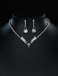 Fashion Steel Color Full Rhinestone V-shaped Water Drop Necklace And Earring Set