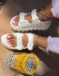 Fashion Light Brown Studded Open Toe Velcro Platform Sandals